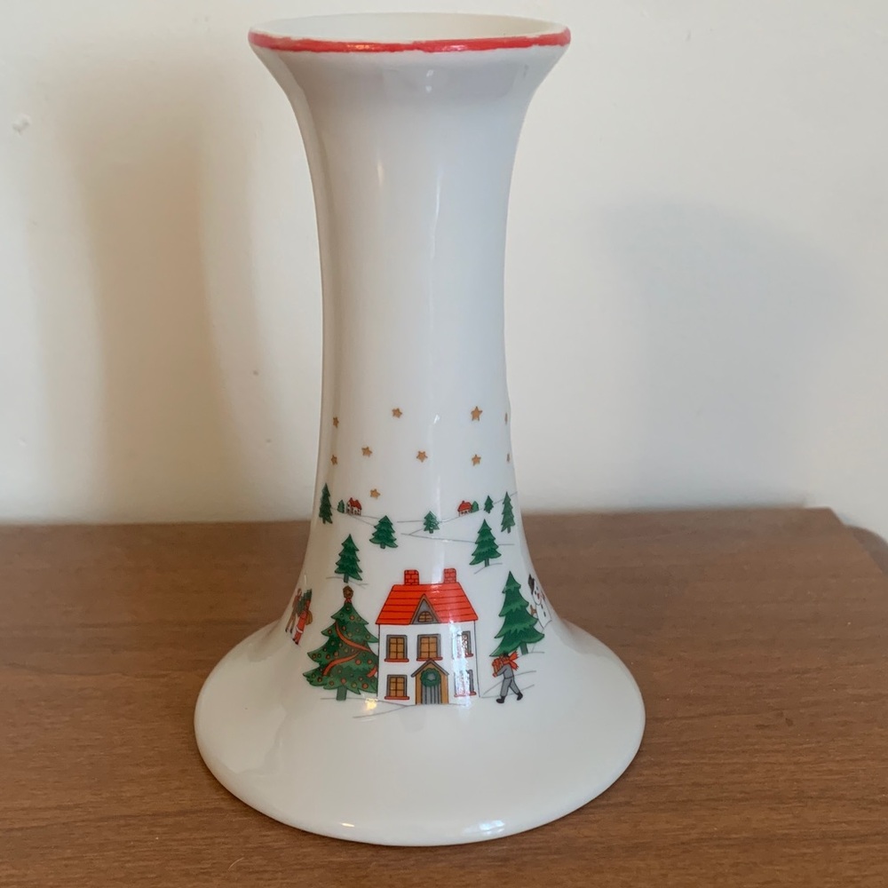 Porcelain Candle Holder with Holiday Scene